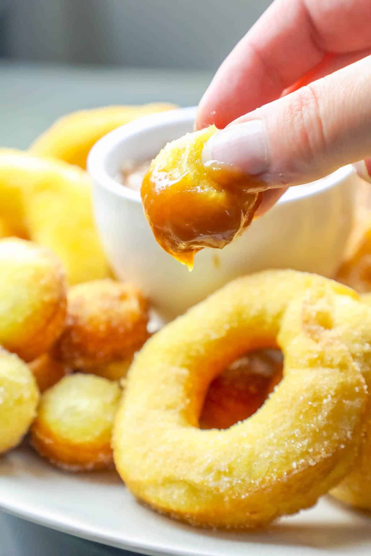 donut hole dipped in caramel