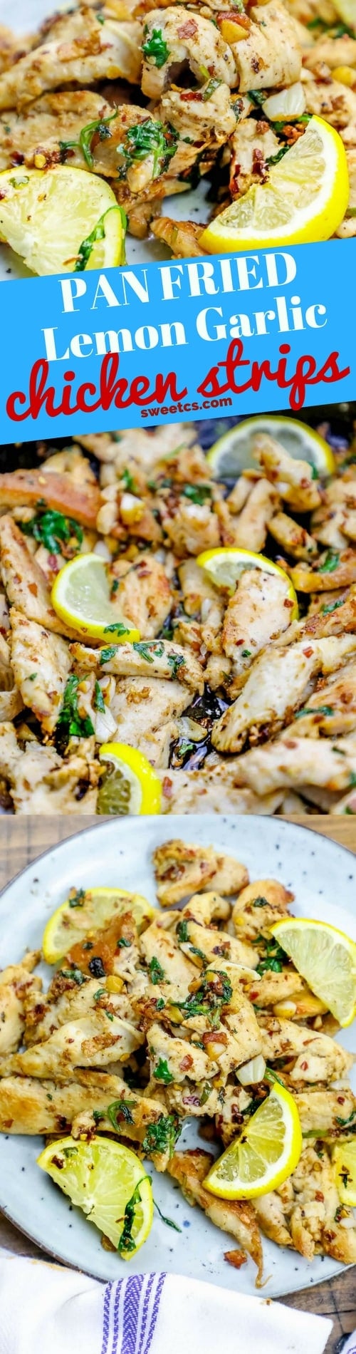 chicken strips with lemon, red pepper, and garlic