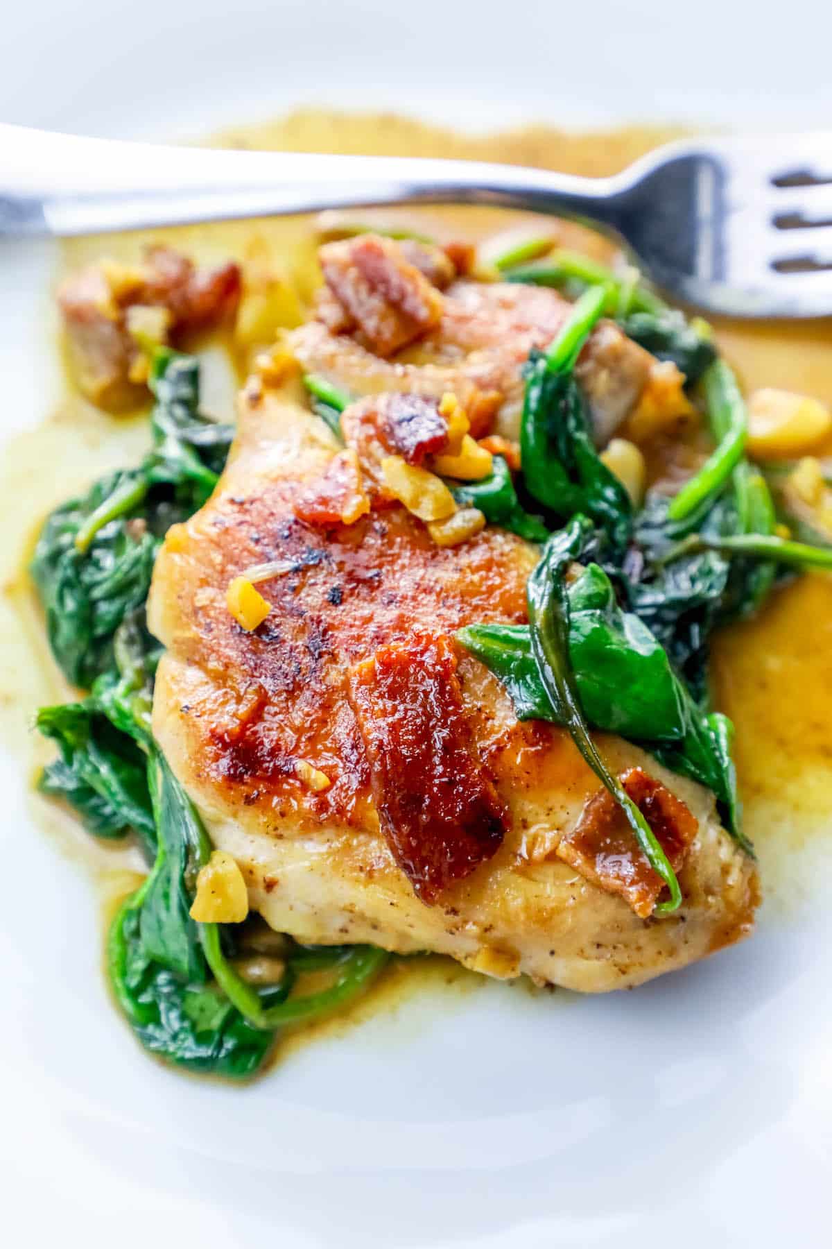 One Pot Bacon Garlic Chicken and Spinach Dinner