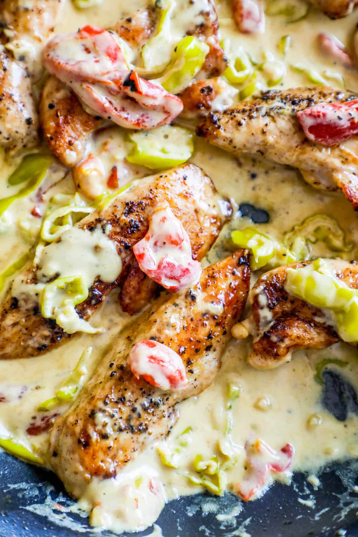 One Pot Creamy Pepperoncini Chicken Tender Skillet