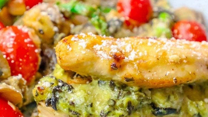 20 Minute Creamy Spinach and Artichoke Dip Stuffed Baked Chicken