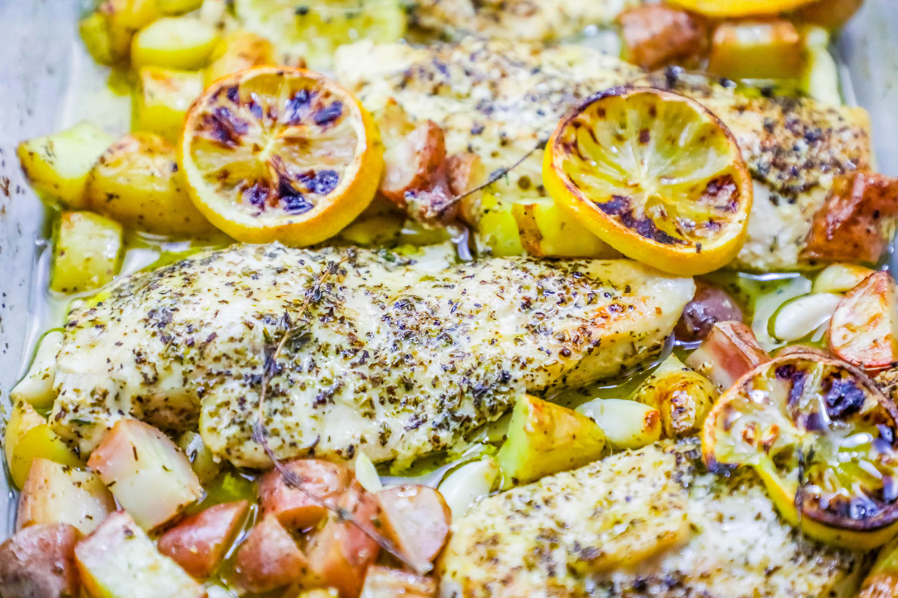 One Pot Lemon Garlic Roasted Chicken and Potatoes Meal Prep Recipe