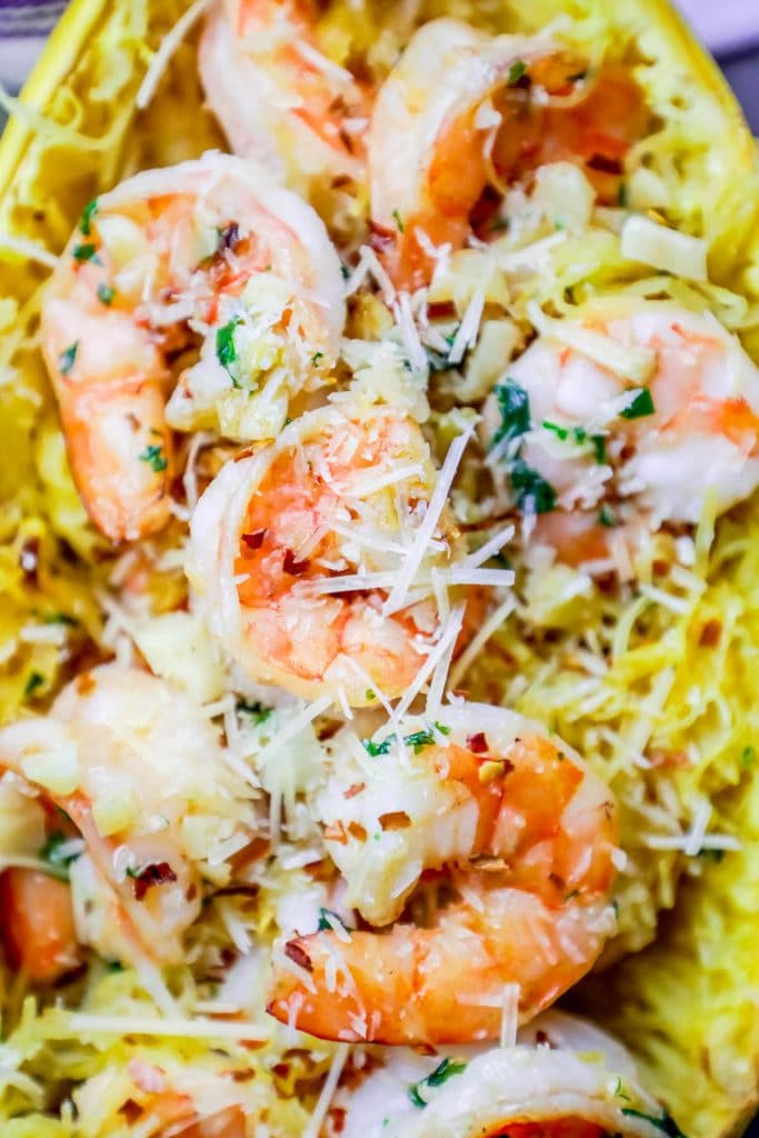 shrimp on spaghetti squash shredded and parmesan