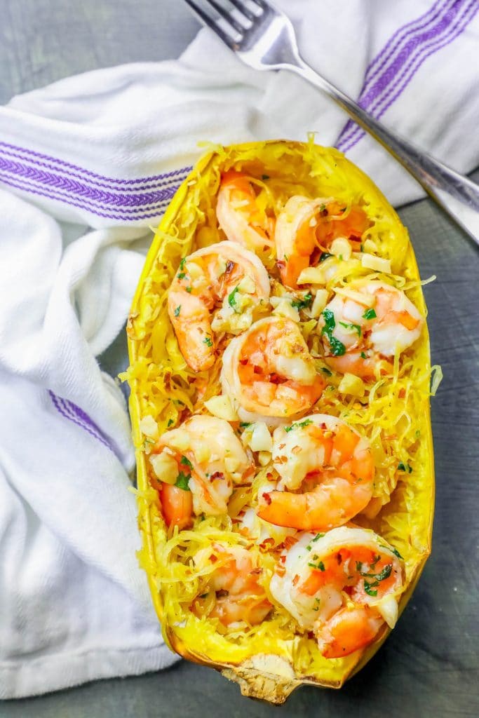 shrimp on spaghetti squash shredded and parmesan