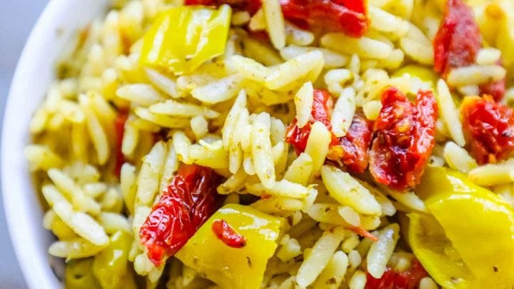 Orzo With Sun Dried Tomatoes and Basil Pesto