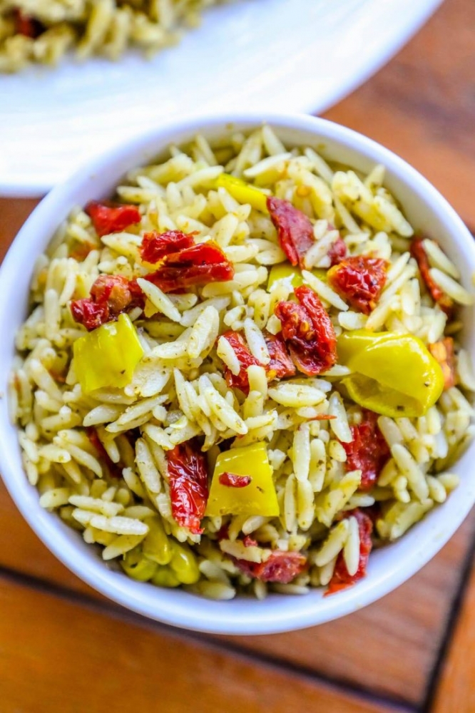 Orzo With Sun Dried Tomatoes and Basil Pesto Sweet Cs Designs