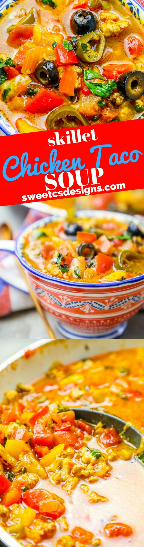 One Pot Cheesy Chicken Taco Skillet Soup Recipe