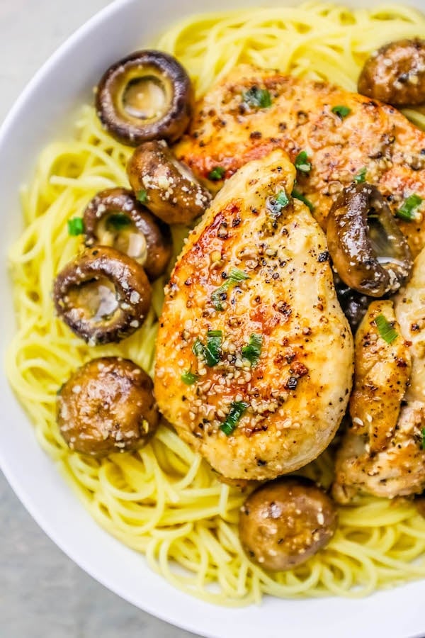 Easy delicious 20 Minute Garlic Butter Chicken and Mushroom Pasta