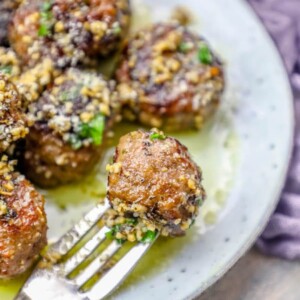 Garlic Butter Parmesan Meatballs served on a plate, perfect for an easy keto diet dinner.