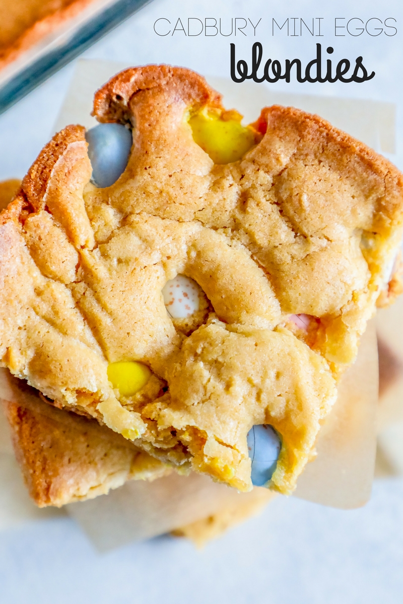 blondies, easter candy blondies, recipes with easter candy, cadbury mini egg recipes, baking with cadbury mini eggs, easter blondies recipe, cadbury mini eggs blondies recipe, leftover easter candy recipe, easter party dessert ideas, easy easter party snack, cooking with easter candy, the best blondies recipe, 