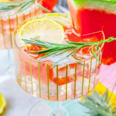 Rosemary Watermelon Lemonade Vodka Cocktail.
