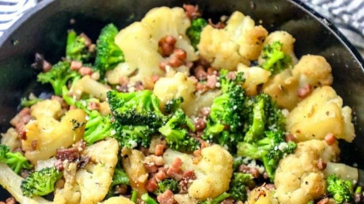 Bacon Parmesan Roasted Cauliflower and Broccoli Recipe