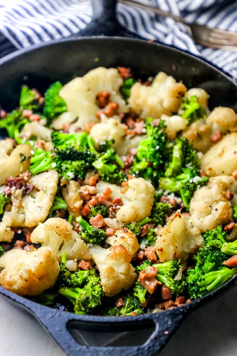 Bacon Parmesan Roasted Cauliflower and Broccoli Recipe