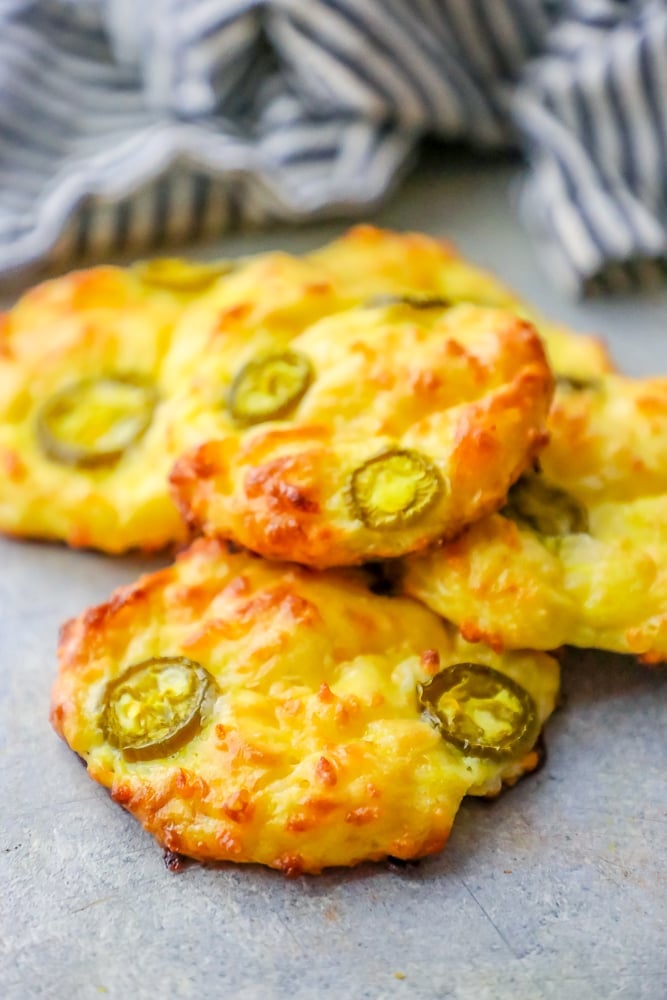 keto jalapeno keto cheese breads in a pile