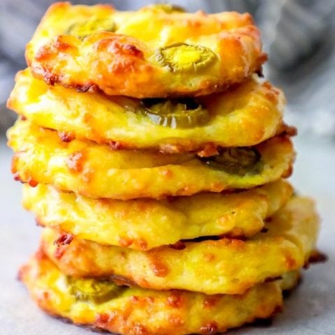 A stack of low carb jalapeno cheddar cloud bread on a table.