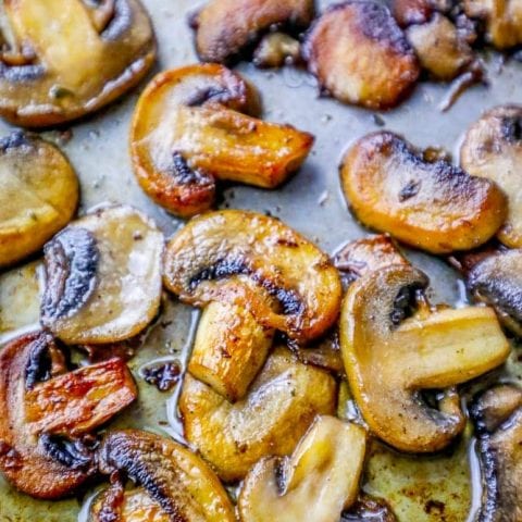 Roasted garlic butter mushrooms - the best low carb side dish recipe.