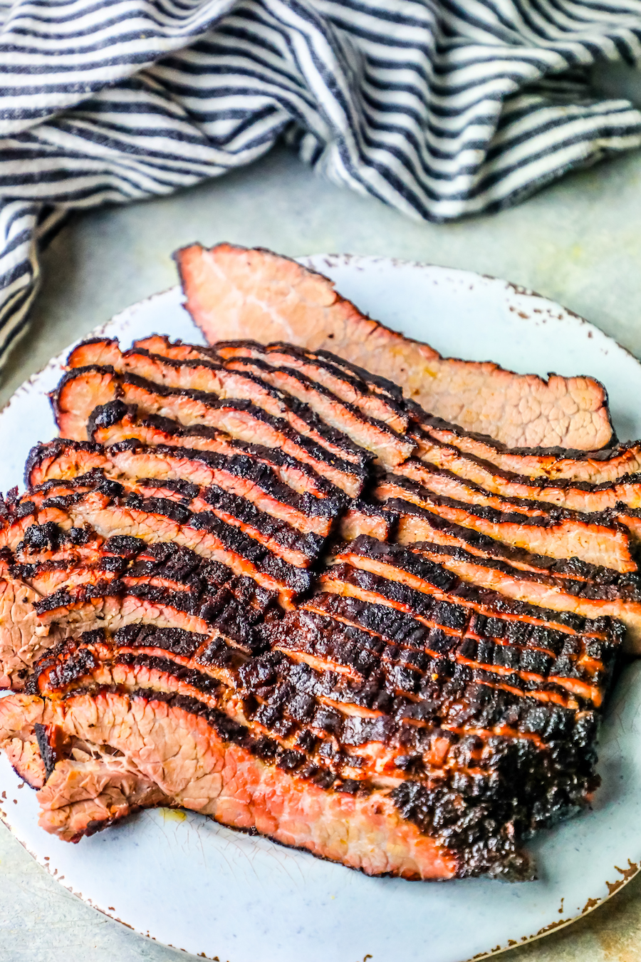 picture of smoked brisket sliced on a plate