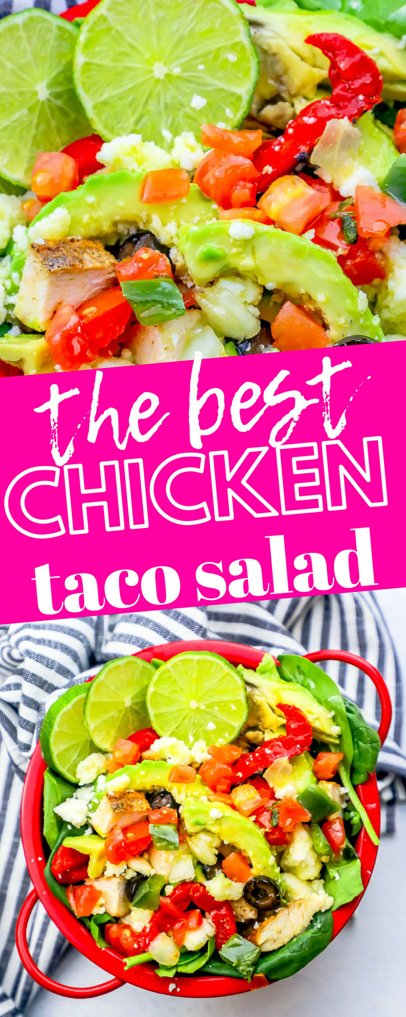 red pepper, avocado, lime, and salad, chicken