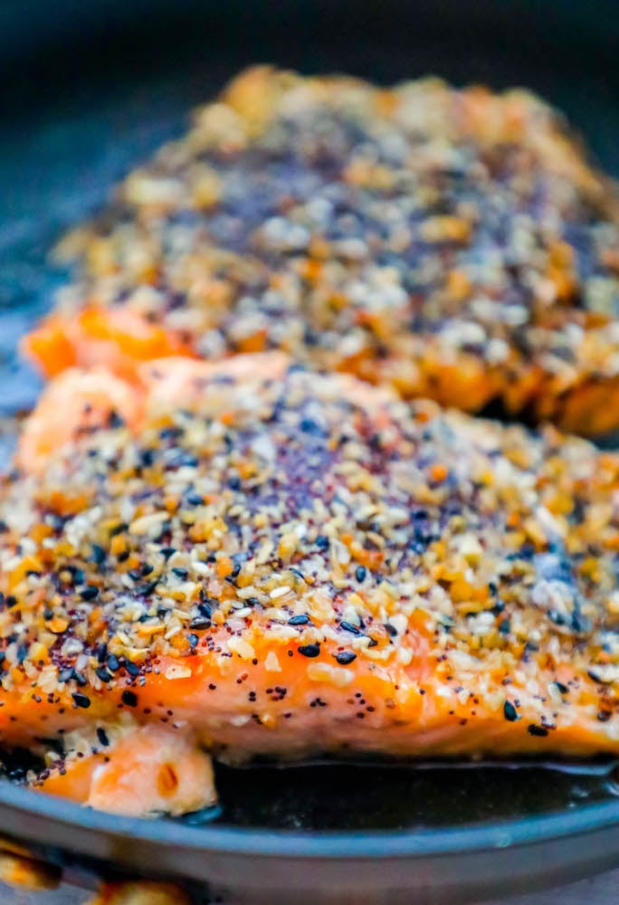 salmon filet topped with everything bagel mix