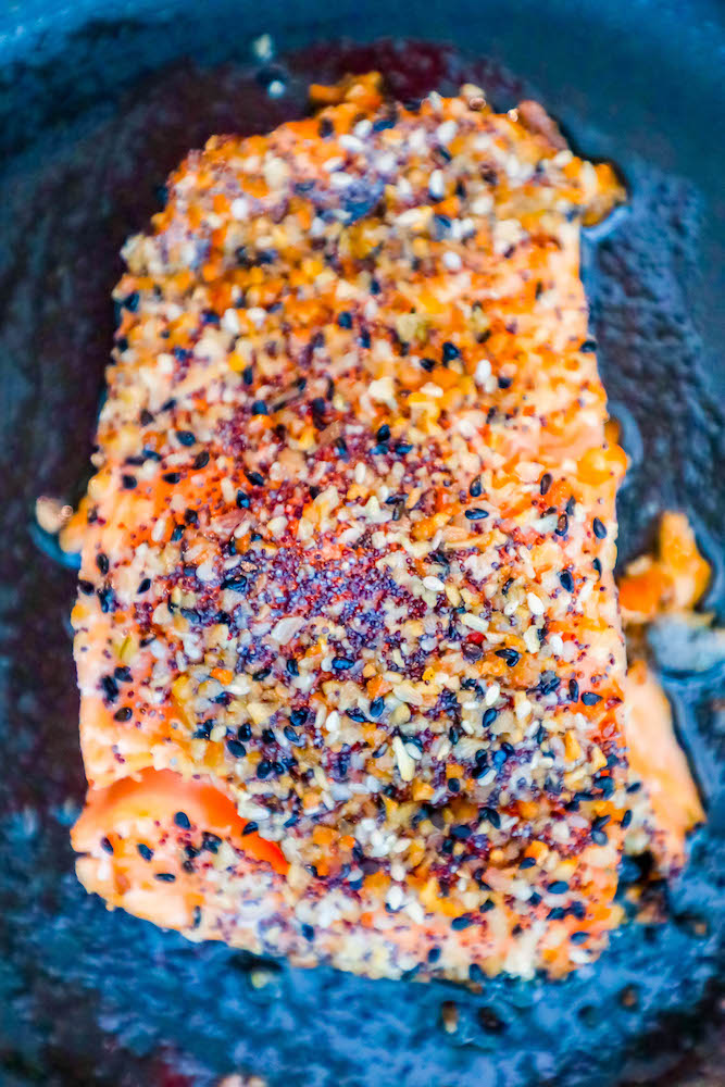 salmon filet topped with everything bagel seasoning