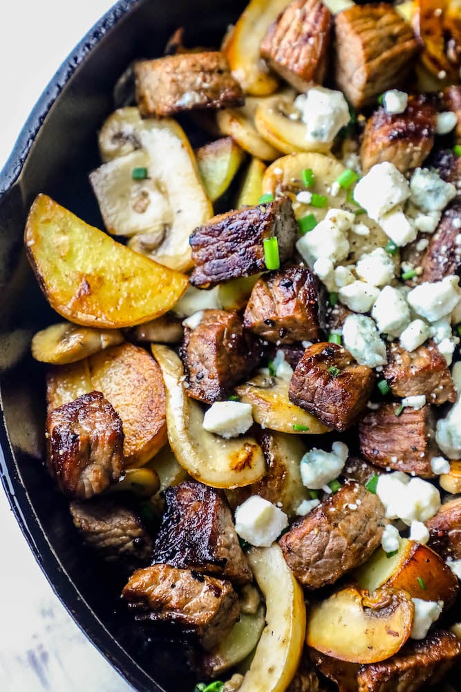 Easy One PotBlue Cheese Steak Bites and Potatoes Skillet Dinner Recipe Picture