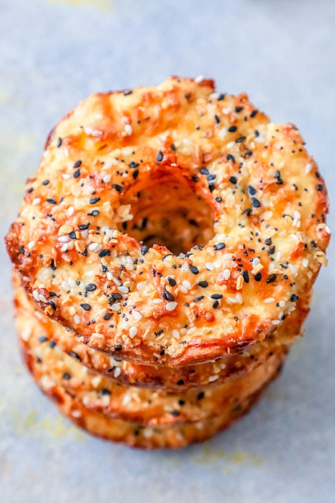 A stack of keto everything bagels. 