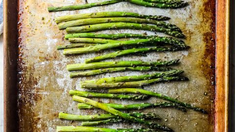 picture of roasted asparagus on baking sheet