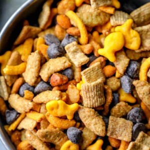 Sweet and spicy snack mix in a bowl.