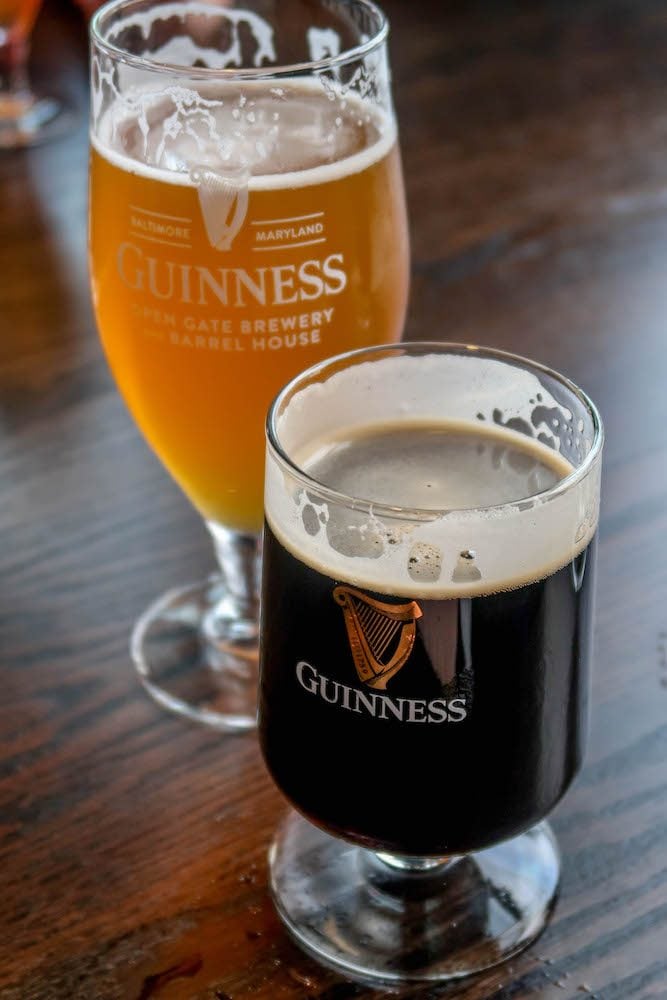 picture of guinness stout and guinness blonde at brewery in maryland