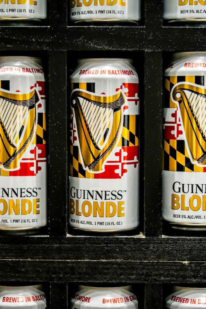 picture of guinness blonde cans stacked