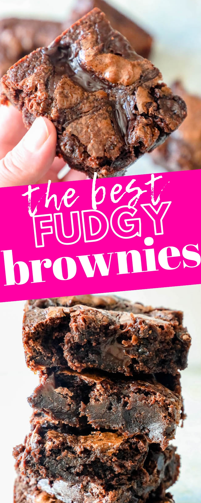 fudgy brownies stacked high  