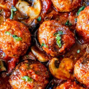 Easy meatballs in a flavorful sauce with mushrooms and parsley.