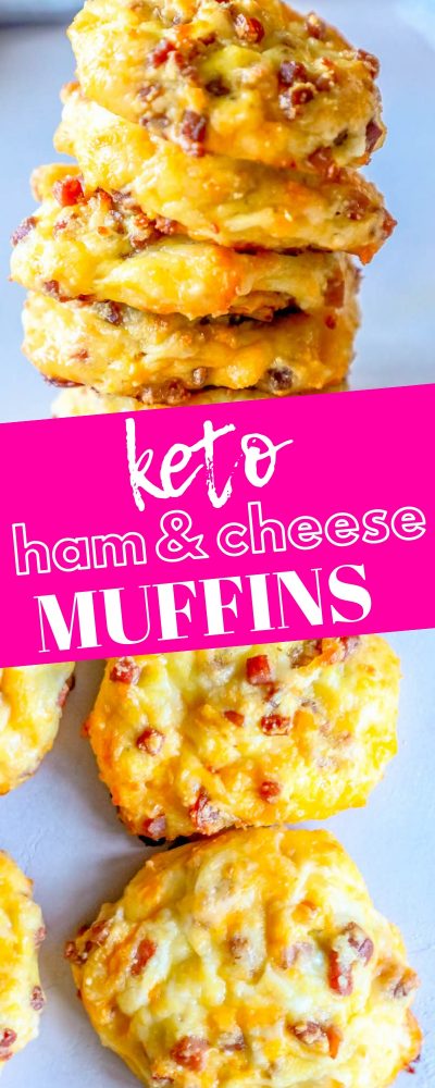 keto ham and cheese muffins in a stack and some laid out