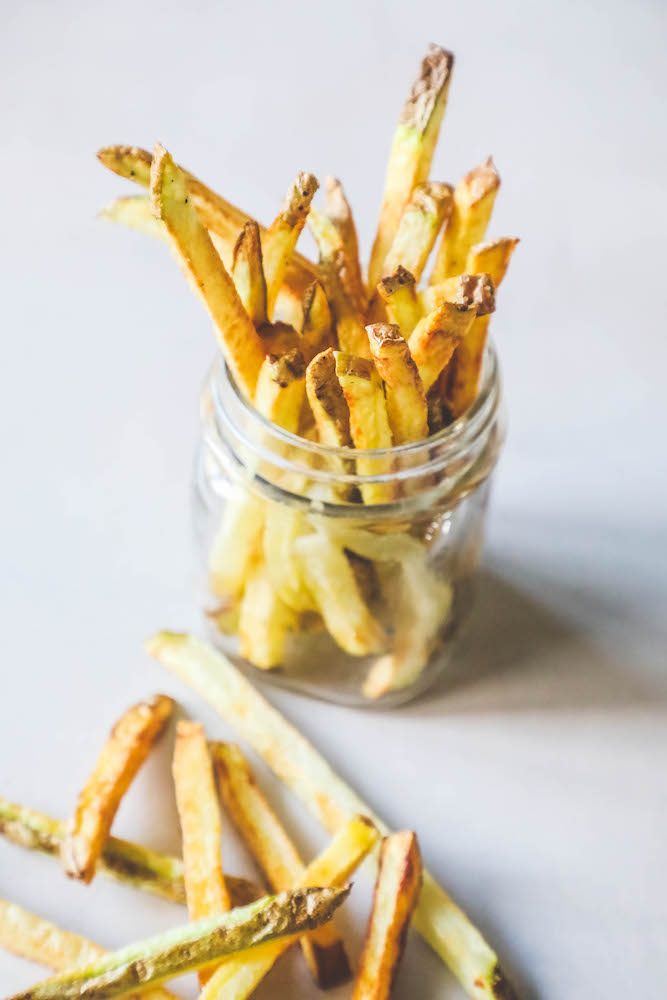 french fries in glass jar. 