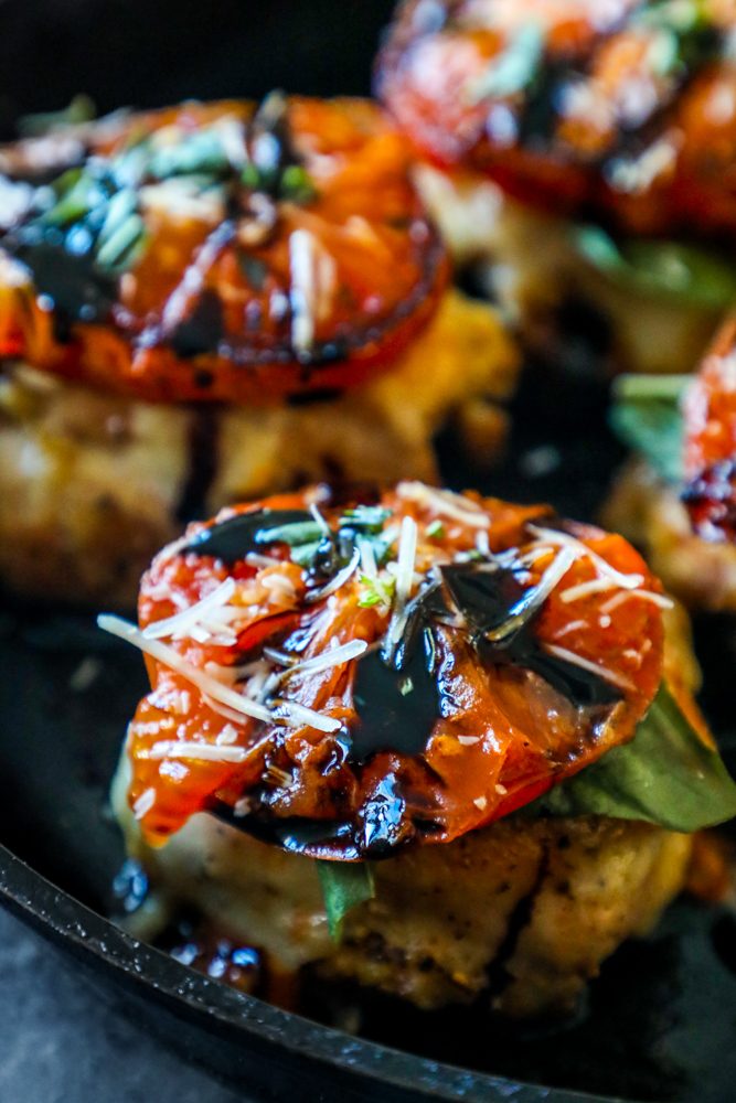 picture of caprese chicken in pan 