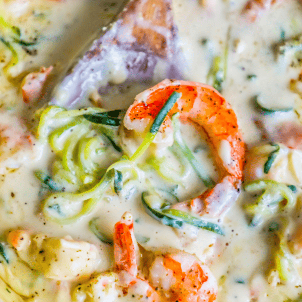 Creamy shrimp and zucchini chowder, perfect for a cozy night in.