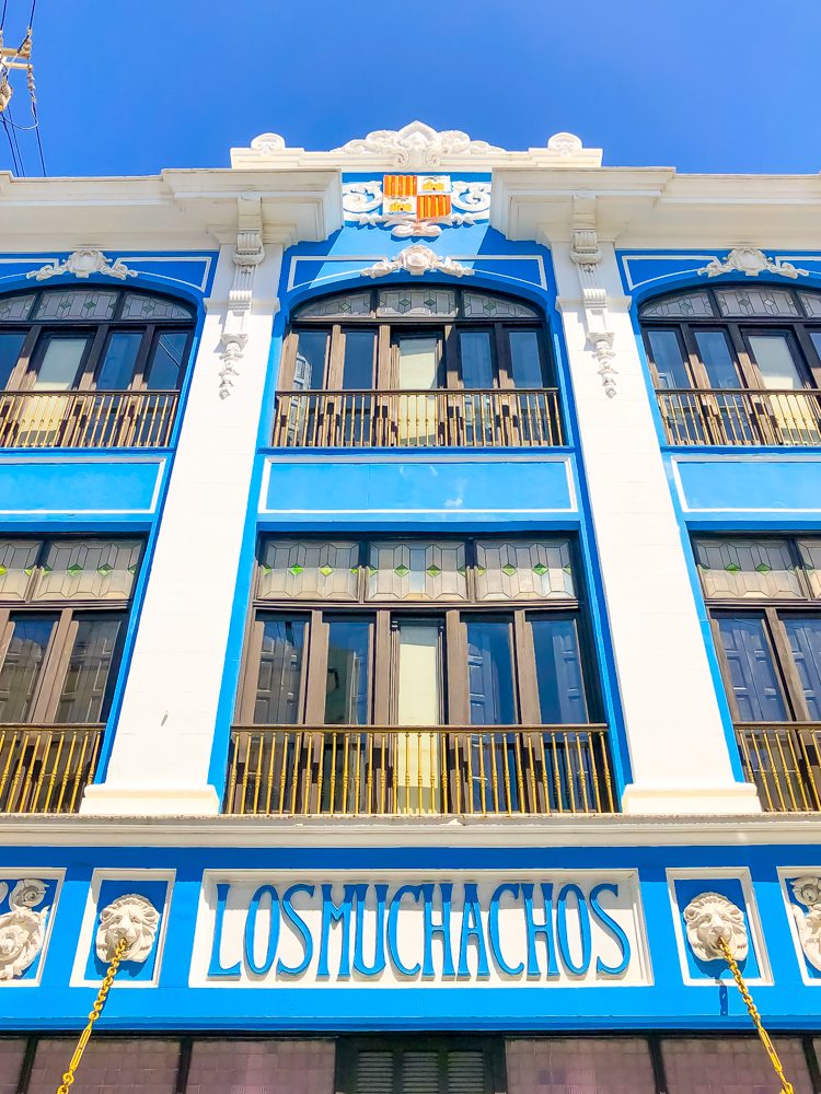picture of blue building with ornate details