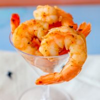 Cajun shrimp in a martini glass.