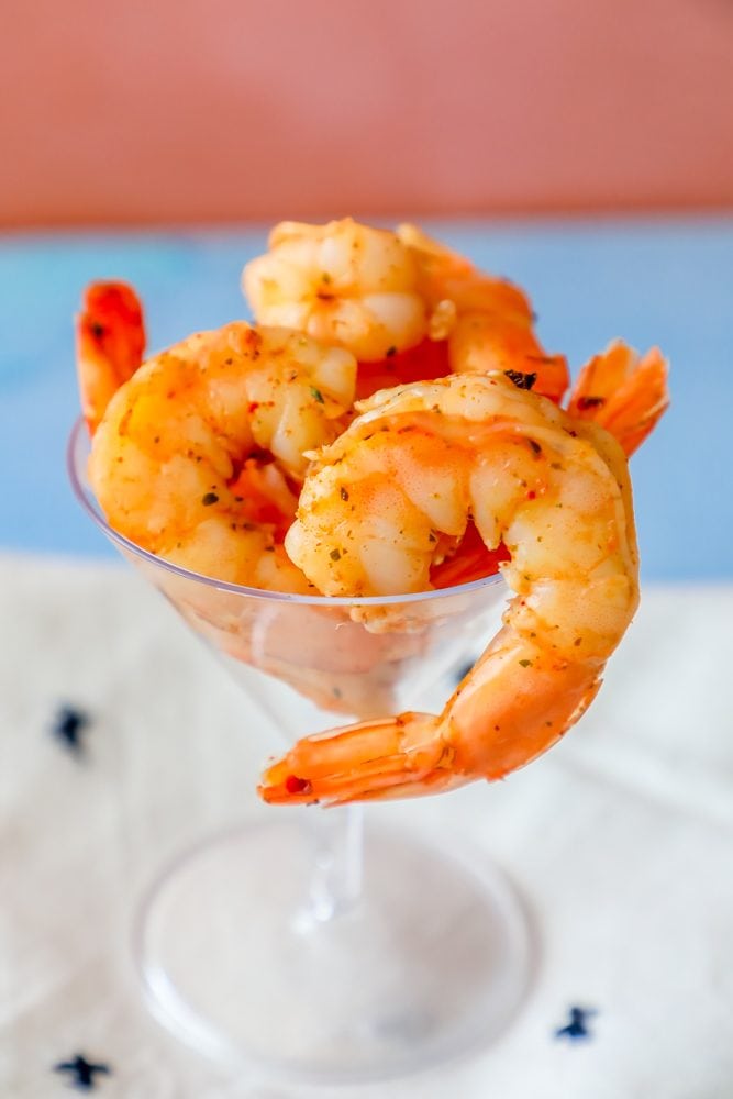 cajun seasoned shrimp in a cocktail glass