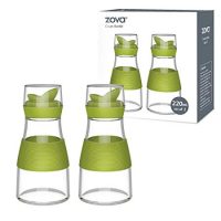 zova Clear Glass Cruet Bottle with Double Pour Spout and Lid for Kitchen, Restaurant, Set of 2, 7.5 oz/220 ml