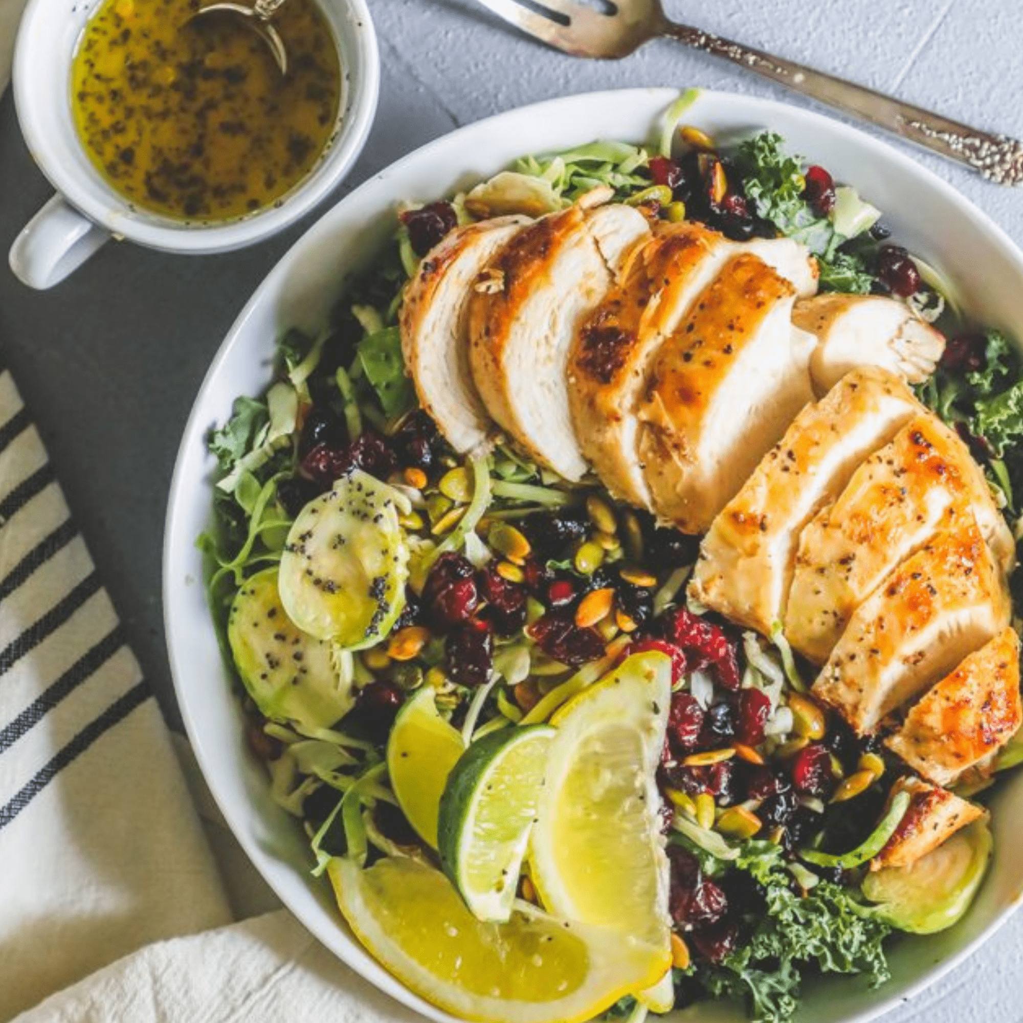 Citrus Kale Salad with Baked Chicken.