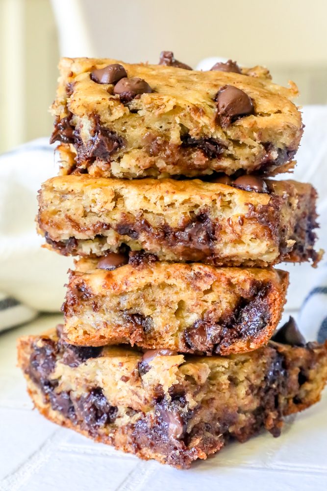four banana cookie bars stacked