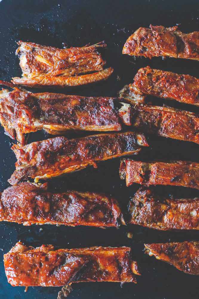 ribs covered in barbeque sauce