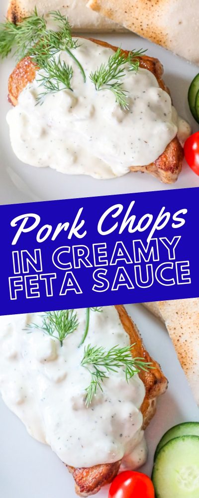 picture of pork chop in creamy feta sauce 
