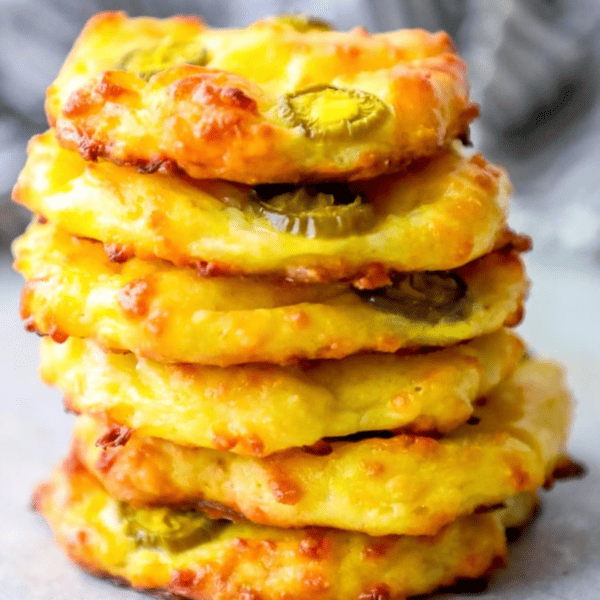 A stack of cheesy biscuits with a jalapeno twist.