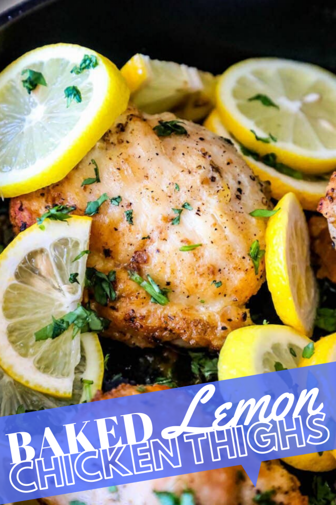 chicken in a pan with lemons 