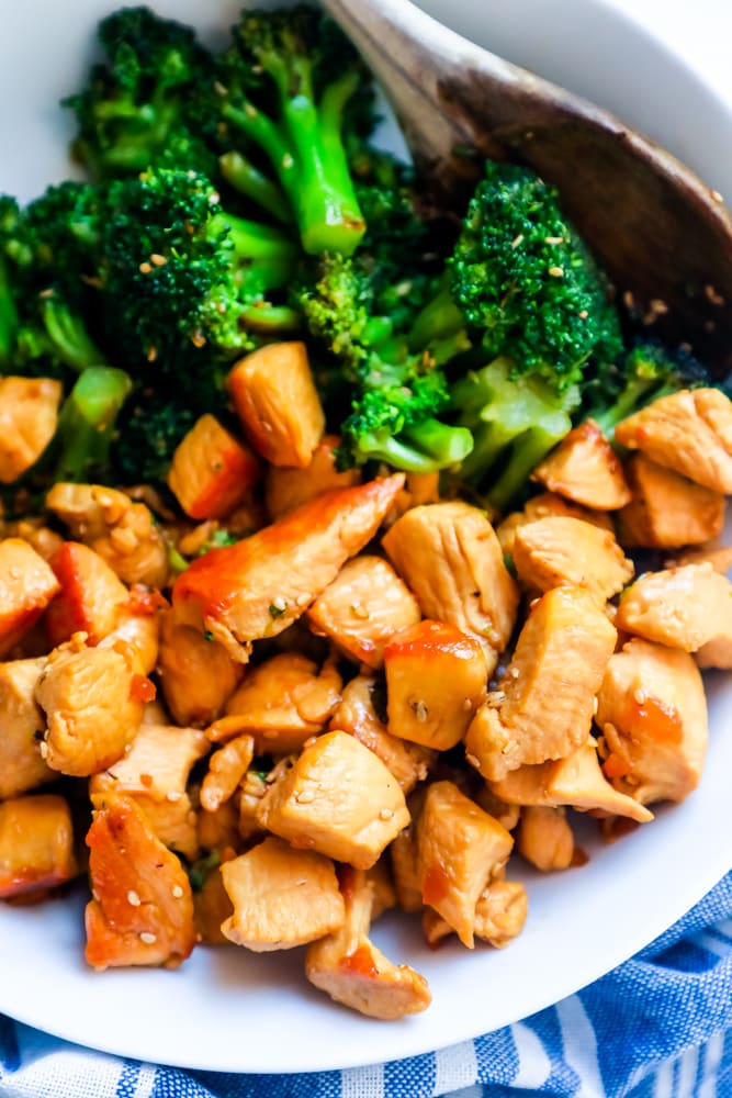 bowl of chicken and broccoli in a bowl