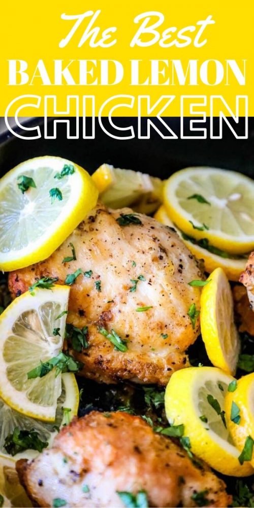 chicken thighs in a pan with lemons