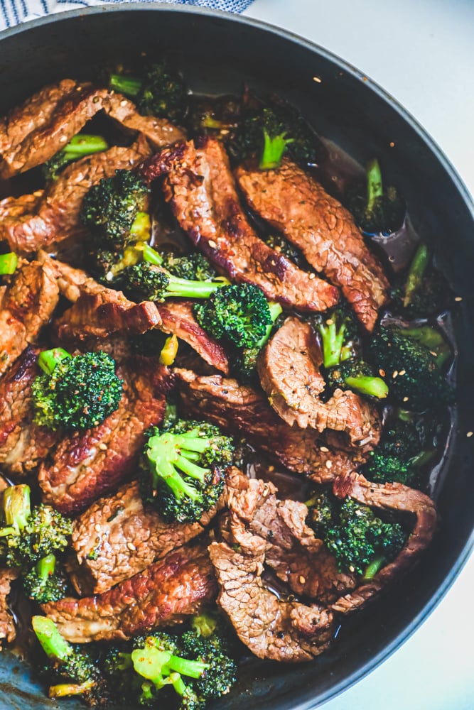 strips of beef, broccoli in a rich sauce. 