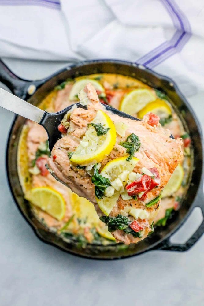 One Pot Creamy Lemon Salmon Florentine Recipe